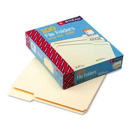 Smead Smead  File Folders, 1/3 Cut Third Position, One-Ply Top Tab, Letter, Manila, 100/Box 10333